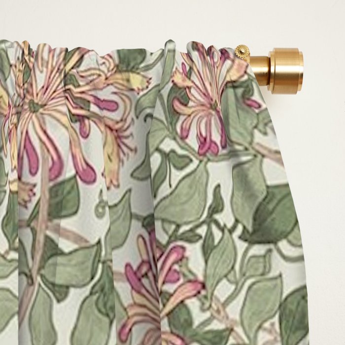 William Morris Vintage Honeysuckle Chalk Yellow Pink Green Floral Window Curtain Gallery Image 2
