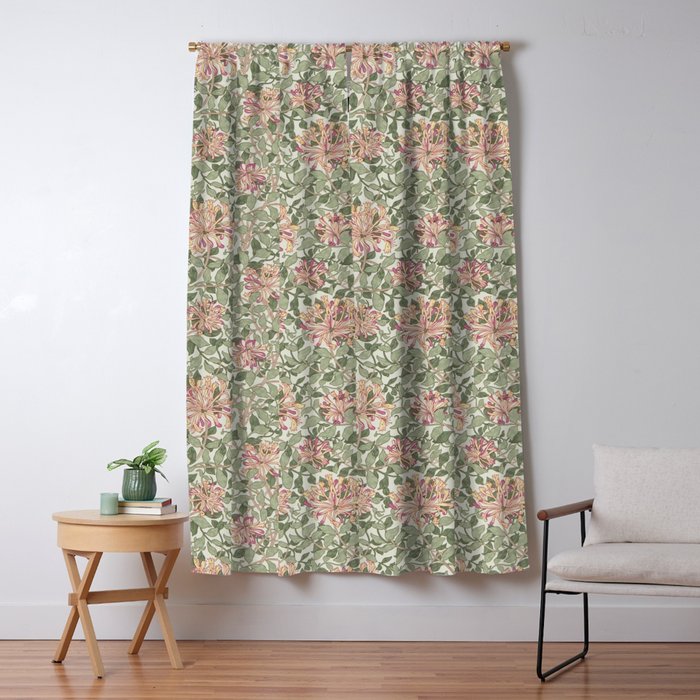William Morris Vintage Honeysuckle Chalk Yellow Pink Green Floral Window Curtain Gallery Image 1
