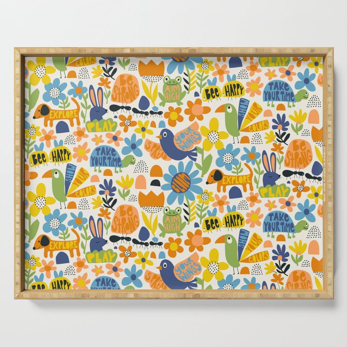 Playful Meadow Cute Animals with Motivational Affirmations - Great Outdoors Serving Tray Gallery Image 1
