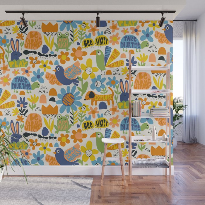 Playful Meadow Cute Animals with Motivational Affirmations - Great Outdoors Wall Mural Gallery Image 1