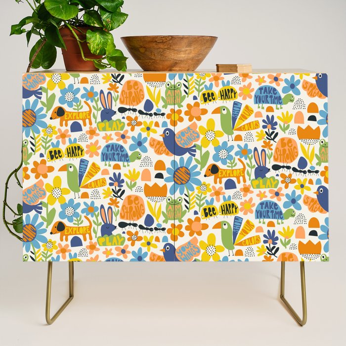 Playful Meadow Cute Animals with Motivational Affirmations - Great Outdoors Credenza Gallery Image 1