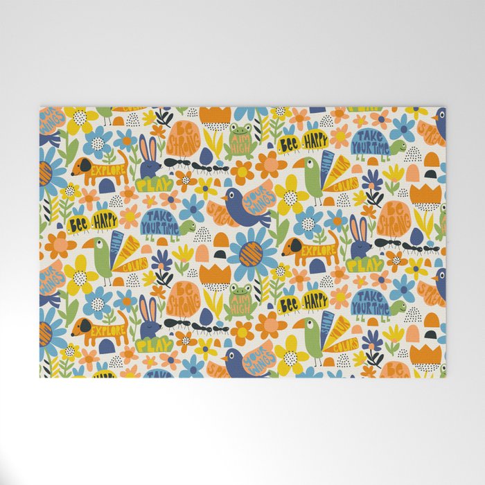 Playful Meadow Cute Animals with Motivational Affirmations - Great Outdoors Welcome Mat Gallery Image 1