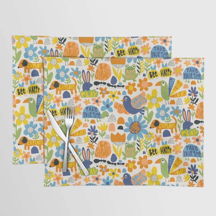 Playful Meadow Cute Animals with Motivational Affirmations - Great Outdoors Placemat Gallery Image 1