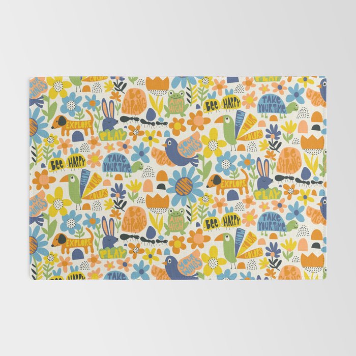 Playful Meadow Cute Animals with Motivational Affirmations - Great Outdoors Rug Gallery Image 2