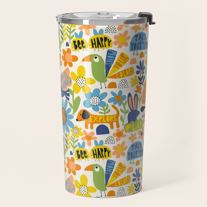 Playful Meadow Cute Animals with Motivational Affirmations - Great Outdoors Travel Mug Gallery Image 2