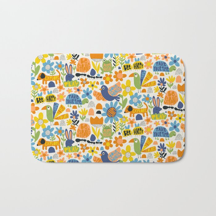 Playful Meadow Cute Animals with Motivational Affirmations - Great Outdoors Bath Mat Gallery Image 1