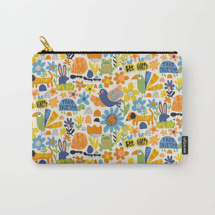 Playful Meadow Cute Animals with Motivational Affirmations - Great Outdoors Carry All Pouch Gallery Image 1