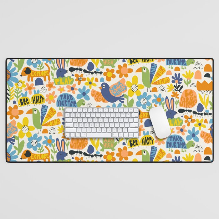 Playful Meadow Cute Animals with Motivational Affirmations - Great Outdoors Desk Mat Gallery Image 1