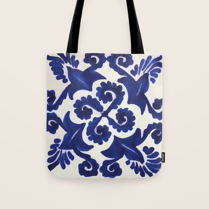 Talavera mexican tile traditional blue ceramic mosaic Tote Bag Gallery Image 1