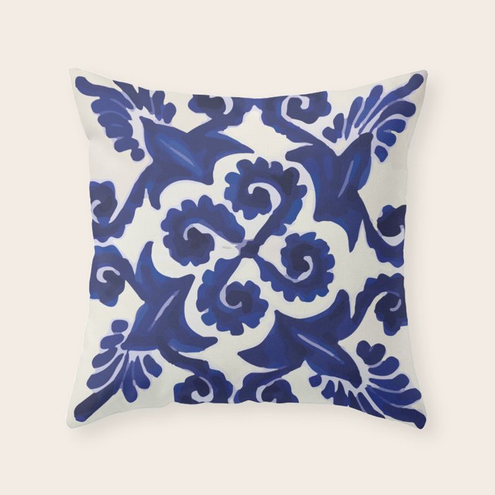 Talavera mexican tile traditional blue ceramic mosaic Throw Pillow Gallery Image 1