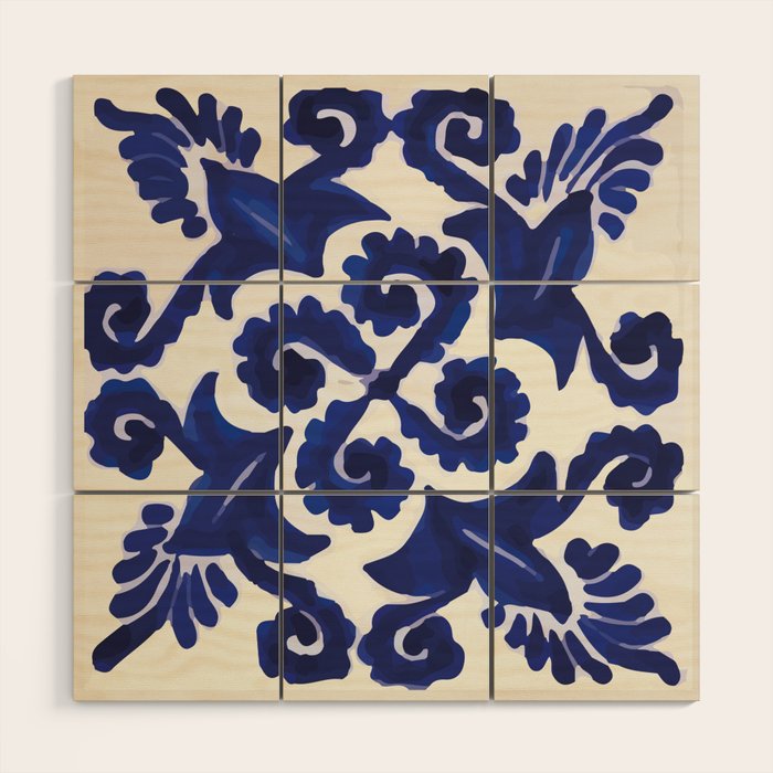Talavera mexican tile traditional blue ceramic mosaic Wood Wall Art Gallery Image 1