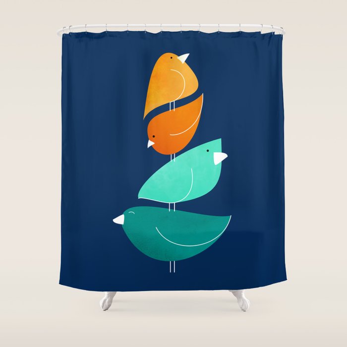 Bird Stack III Illustration Shower Curtain Gallery Image 1