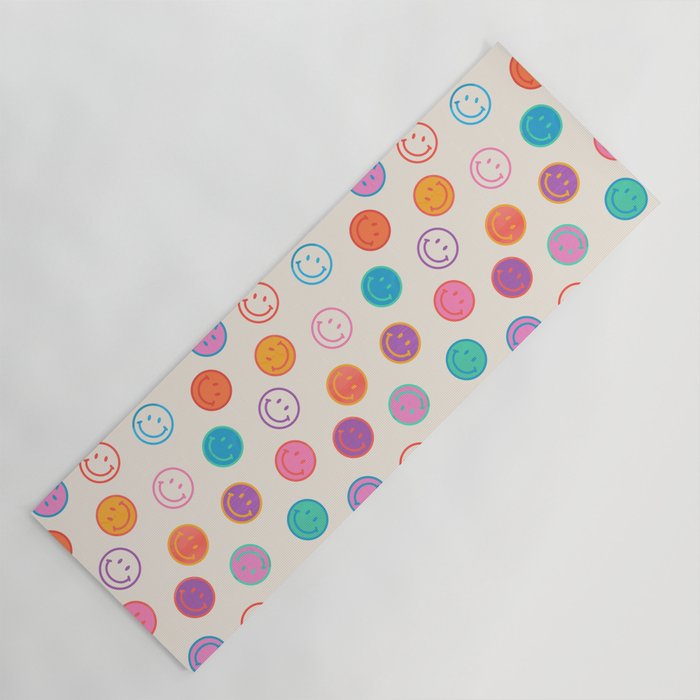 Retro Rainbow Smiling Faces Pattern Yoga Mat Gallery Image 1