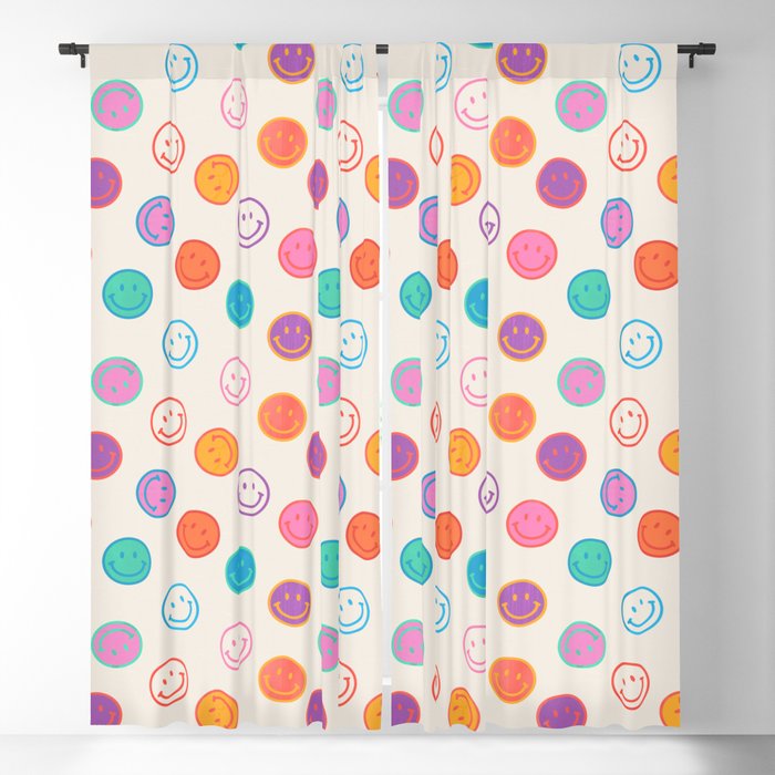 Retro Rainbow Smiling Faces Pattern Window Curtain Gallery Image 5