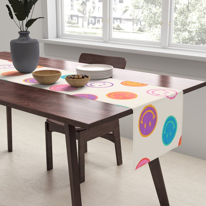 Retro Rainbow Smiling Faces Pattern Table Runner Gallery Image 2
