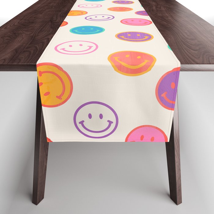 Retro Rainbow Smiling Faces Pattern Table Runner Gallery Image 1