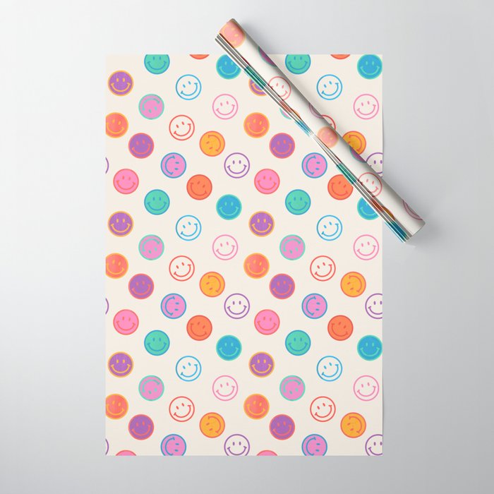 Retro Rainbow Smiling Faces Pattern Wrapping Paper Gallery Image 1