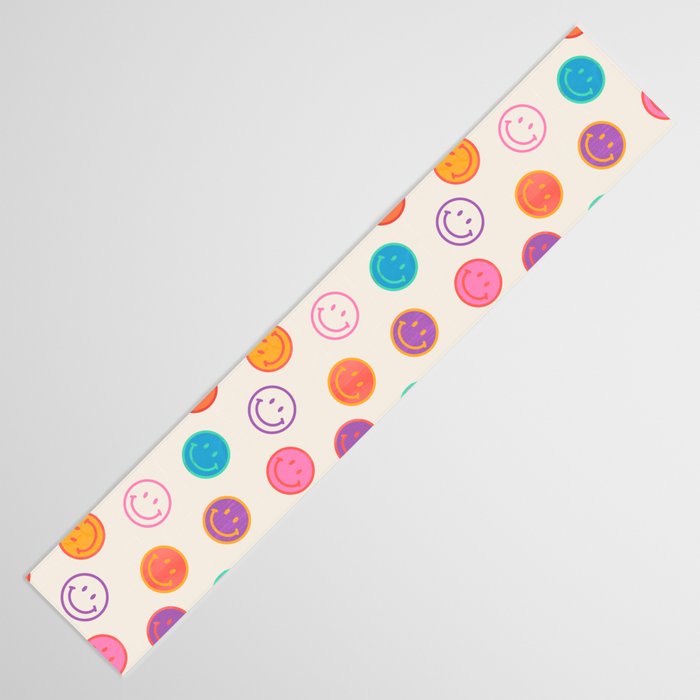 Retro Rainbow Smiling Faces Pattern Table Runner Gallery Image 3