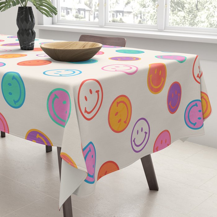 Retro Rainbow Smiling Faces Pattern Tablecloth Gallery Image 3