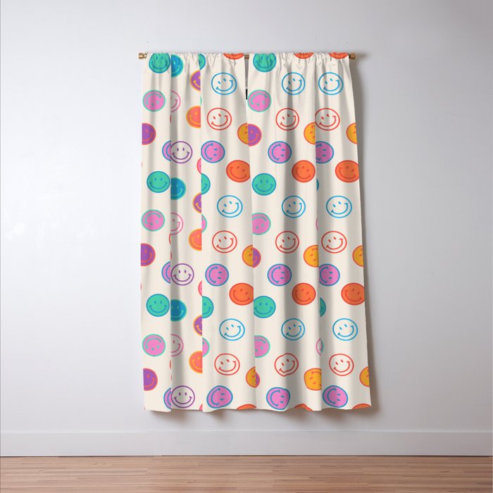 Retro Rainbow Smiling Faces Pattern Window Curtain Gallery Image 3