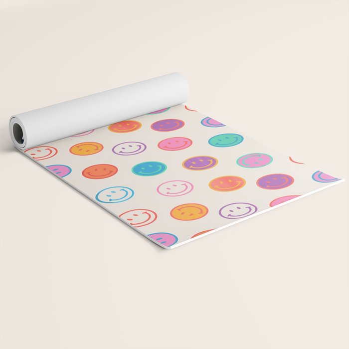 Retro Rainbow Smiling Faces Pattern Yoga Mat Gallery Image 2