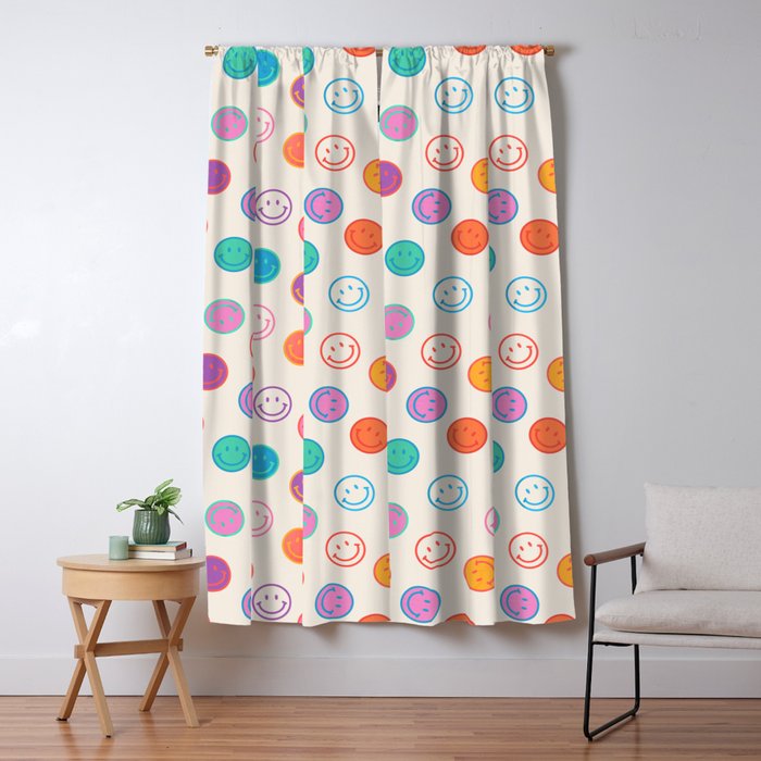 Retro Rainbow Smiling Faces Pattern Window Curtain Gallery Image 5