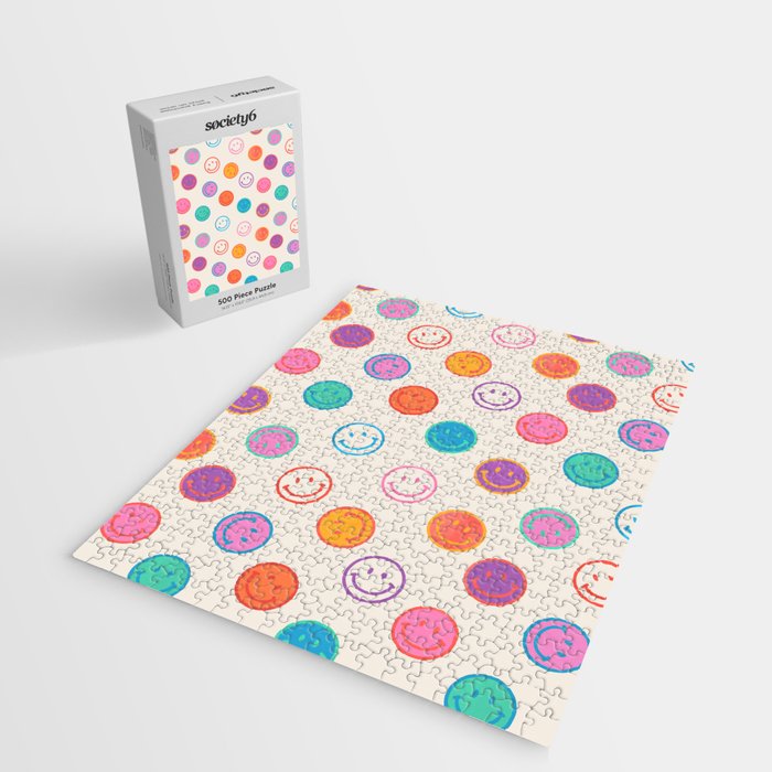 Retro Rainbow Smiling Faces Pattern Jigsaw Puzzle Gallery Image 2