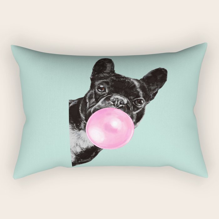 Bubble Gum Sneaky French Bulldog in Green Rectangular Pillow Gallery Image 1