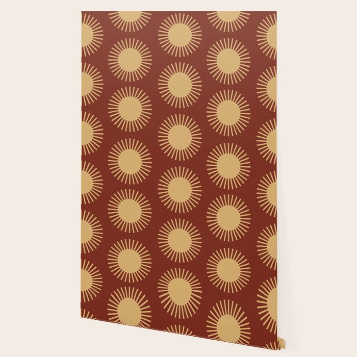 Boho Summer Sun Pattern III Brick Red Wallpaper Gallery Image 2