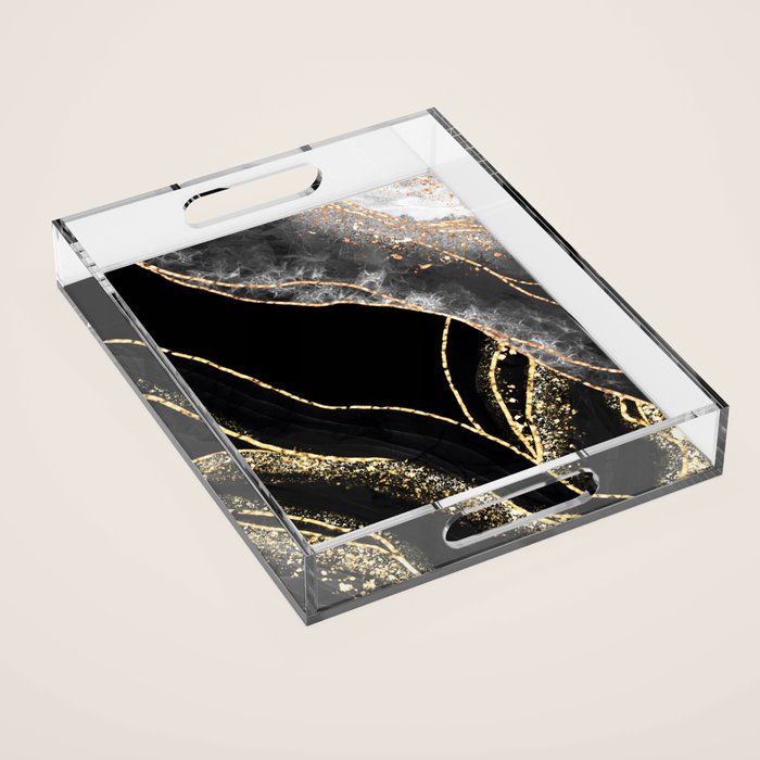 Black Night Glamour Marble Landscape Acrylic Tray Gallery Image 1
