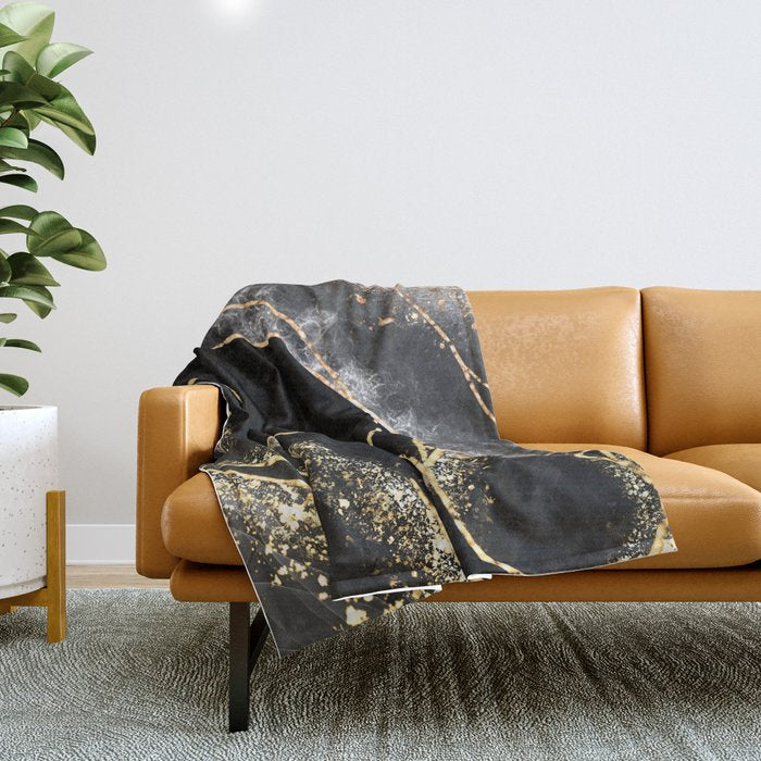 Black Night Glamour Marble Landscape Throw Blanket Gallery Image 1