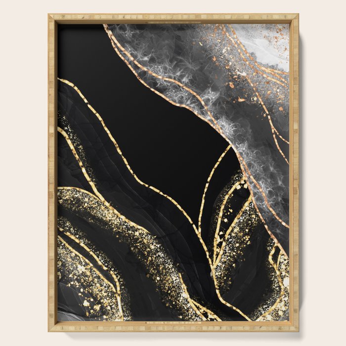Black Night Glamour Marble Landscape Serving Tray Gallery Image 1