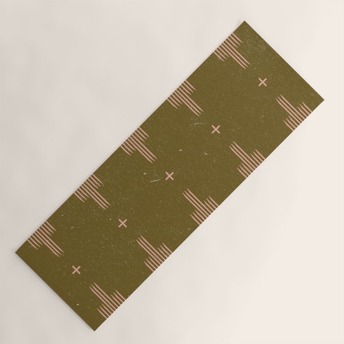 Southwestern Minimalist Retro Green & Pink Yoga Mat Gallery Image 1