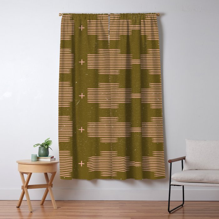 Southwestern Minimalist Retro Green & Pink Window Curtain Gallery Image 5