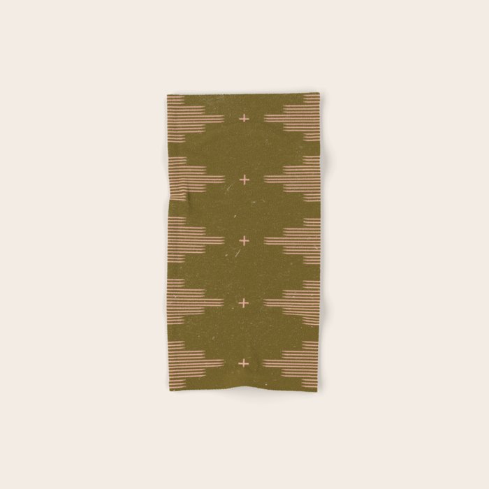 Southwestern Minimalist Retro Green & Pink Bath Towel Gallery Image 1