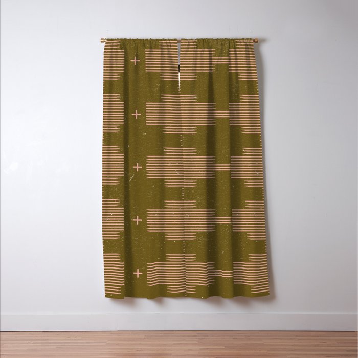 Southwestern Minimalist Retro Green & Pink Window Curtain Gallery Image 3