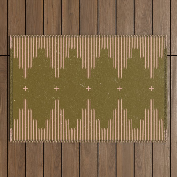 Southwestern Minimalist Retro Green & Pink Outdoor Rug Gallery Image 1