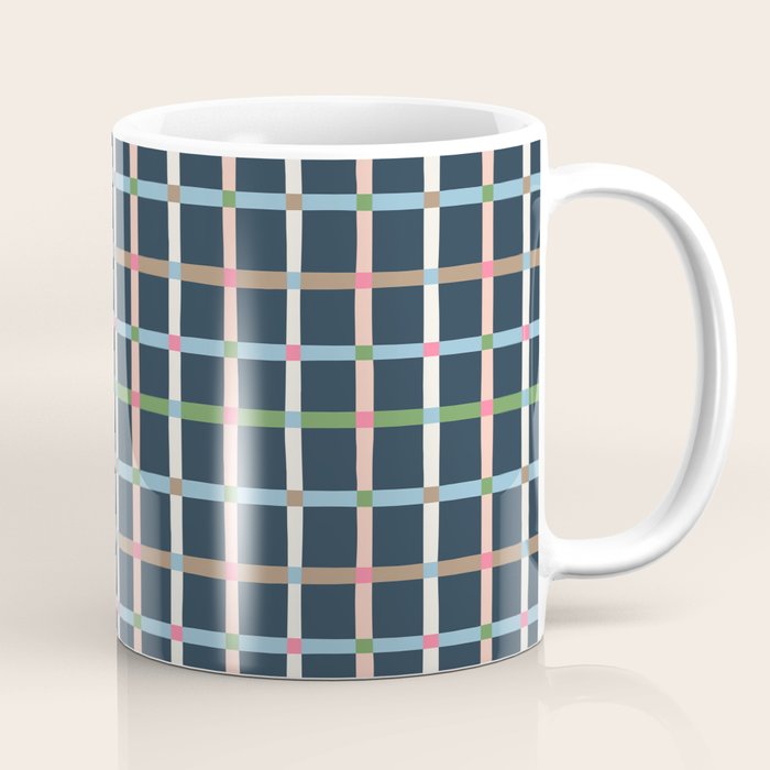 Windowpane Plaid Multicolor on Dark Blue Coffee Mug Gallery Image 1