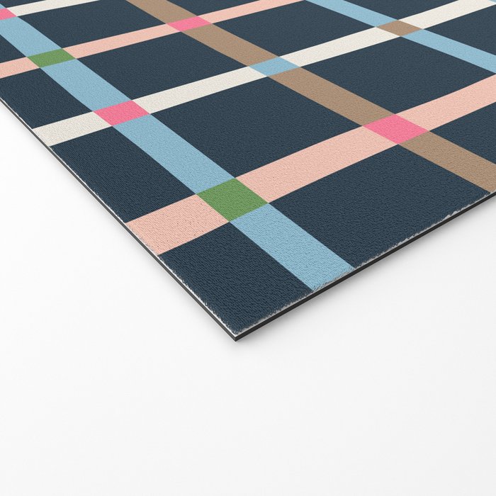 Windowpane Plaid Multicolor on Dark Blue Welcome Mat Gallery Image 2