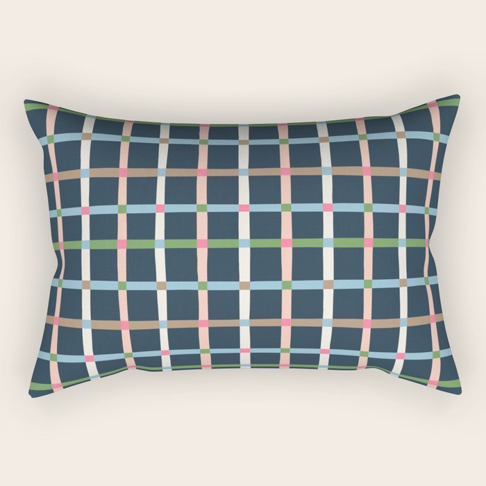 Windowpane Plaid Multicolor on Dark Blue Rectangular Pillow Gallery Image 1