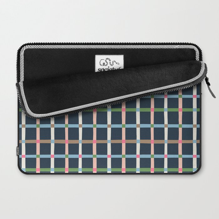 Windowpane Plaid Multicolor on Dark Blue Laptop Sleeve Gallery Image 2