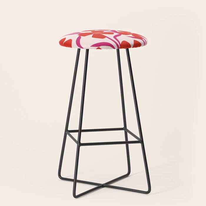 Red and Pink Floral Pattern Stool Gallery Image 1