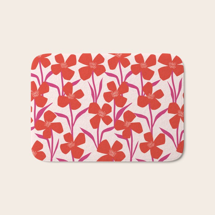 Red and Pink Floral Pattern Bath Mat Gallery Image 1