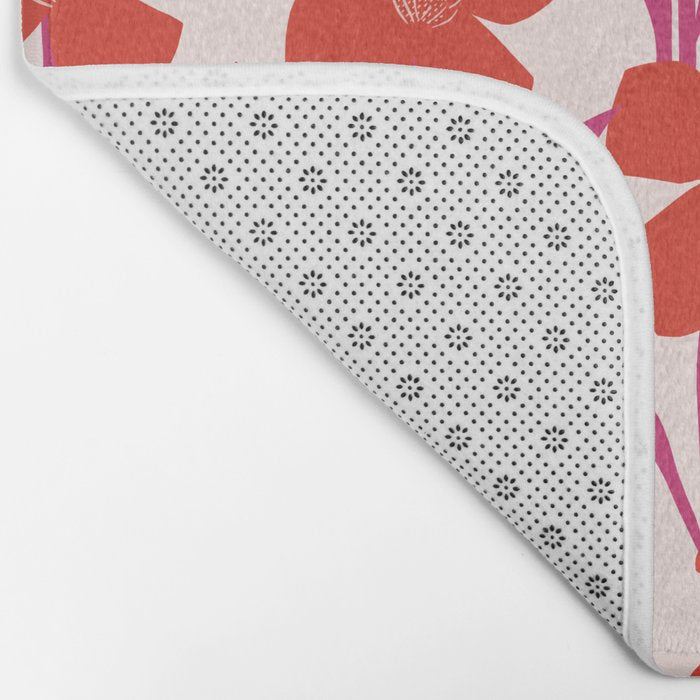 Red and Pink Floral Pattern Bath Mat Gallery Image 2