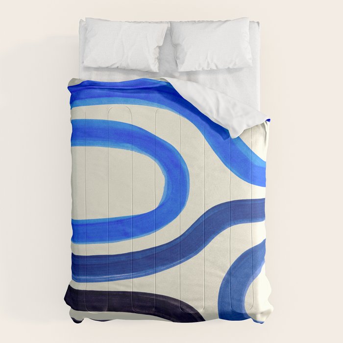 Electric Blues Fun Colorful Mid Century Modern Abstract Painting Shapes Pattern Comforter Gallery Image 1