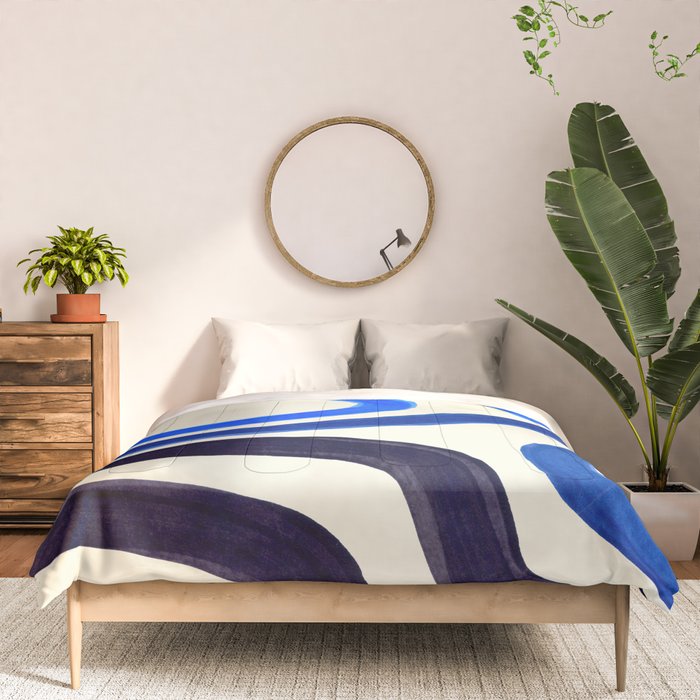 Electric Blues Fun Colorful Mid Century Modern Abstract Painting Shapes Pattern Comforter Gallery Image 3