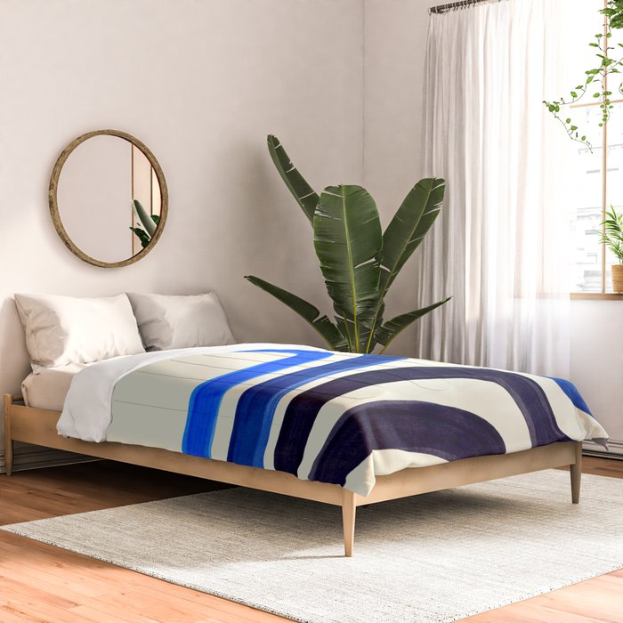 Electric Blues Fun Colorful Mid Century Modern Abstract Painting Shapes Pattern Comforter Gallery Image 2