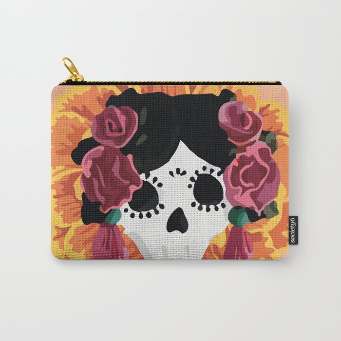 Catrina frida mexican kawaii cute sugar skull mexican style mexican flower marigold skeleton  Carry All Pouch Gallery Image 1