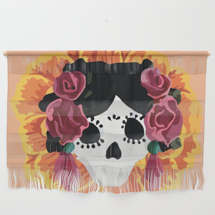 Catrina frida mexican kawaii cute sugar skull mexican style mexican flower marigold skeleton  Wall Hanging Gallery Image 1