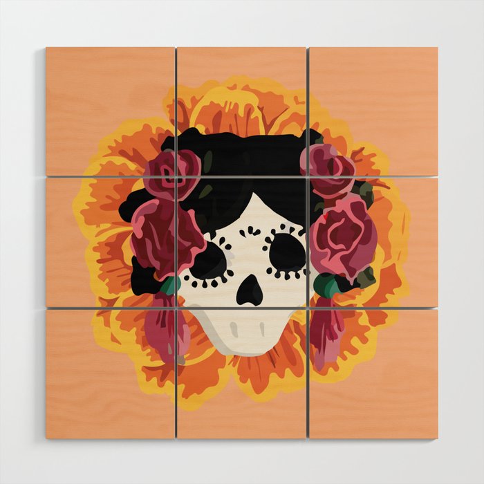 Catrina frida mexican kawaii cute sugar skull mexican style mexican flower marigold skeleton  Wood Wall Art Gallery Image 1